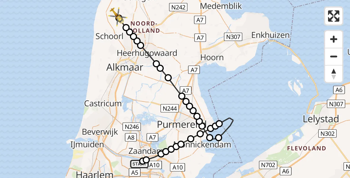 Vluchtroute Traumahelikopter van Amsterdam Heliport naar Sint Maarten