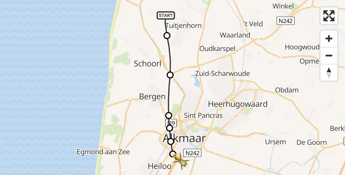 Vluchtroute Traumahelikopter van Sint Maarten naar Alkmaar