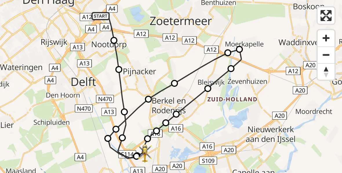 Vluchtroute Traumahelikopter van Den Haag naar Rotterdam The Hague Airport