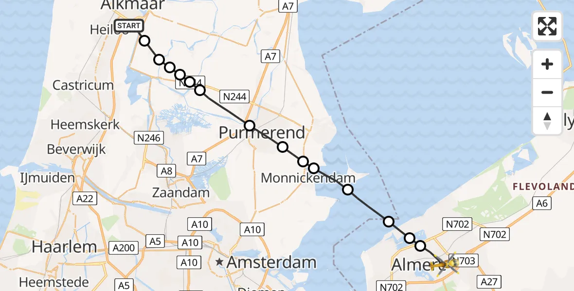 Vluchtroute Traumahelikopter van Alkmaar naar Almere