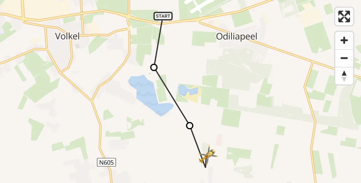 Vluchtroute Traumahelikopter van Vliegbasis Volkel naar Boekel