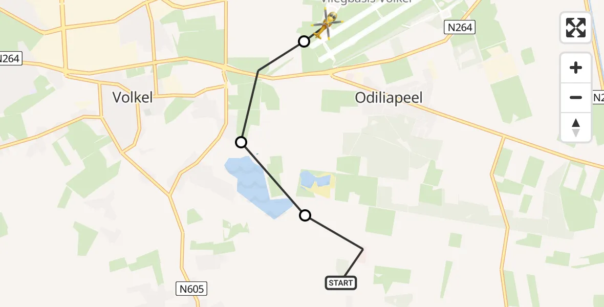 Vluchtroute Traumahelikopter van Boekel naar Vliegbasis Volkel