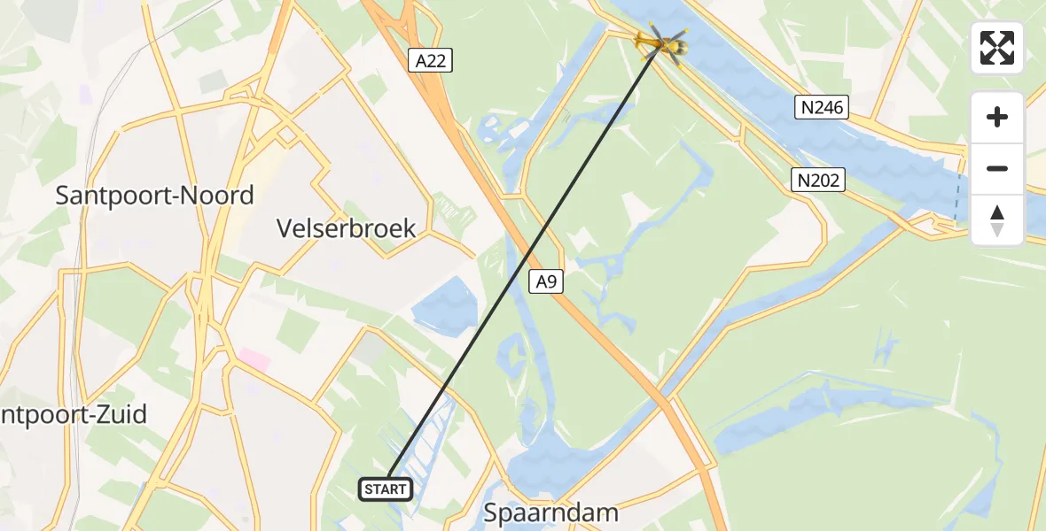 Vluchtroute Traumahelikopter van Haarlem naar Velsen-Zuid