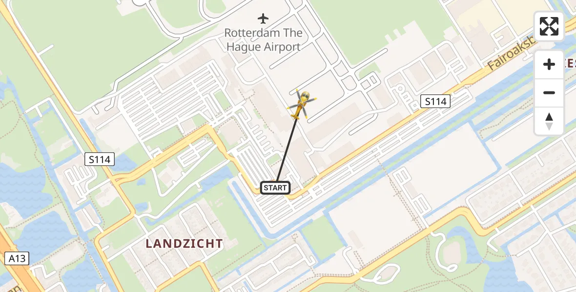 Vluchtroute Traumahelikopter van Rotterdam The Hague Airport naar Rotterdam The Hague Airport