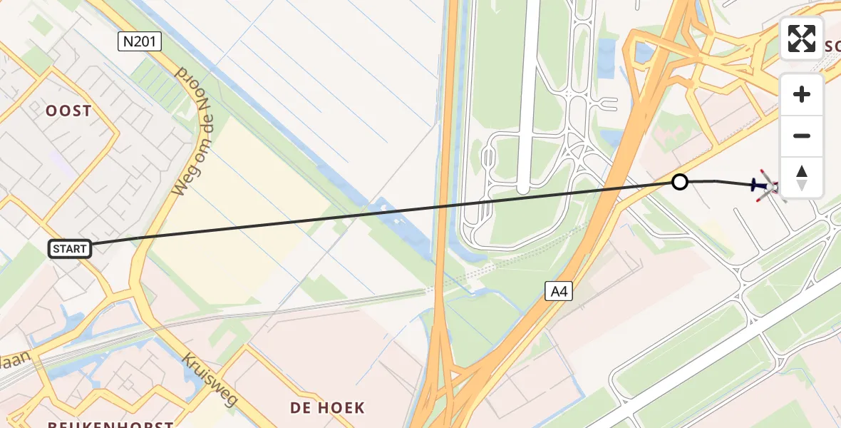 Vluchtroute Politiehelikopter van Hoofddorp naar Amsterdam Vliegveld Schiphol