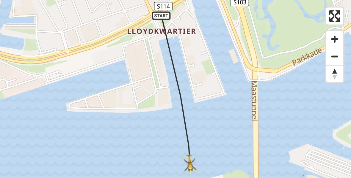 Vluchtroute Traumahelikopter van Rotterdam naar Rotterdam