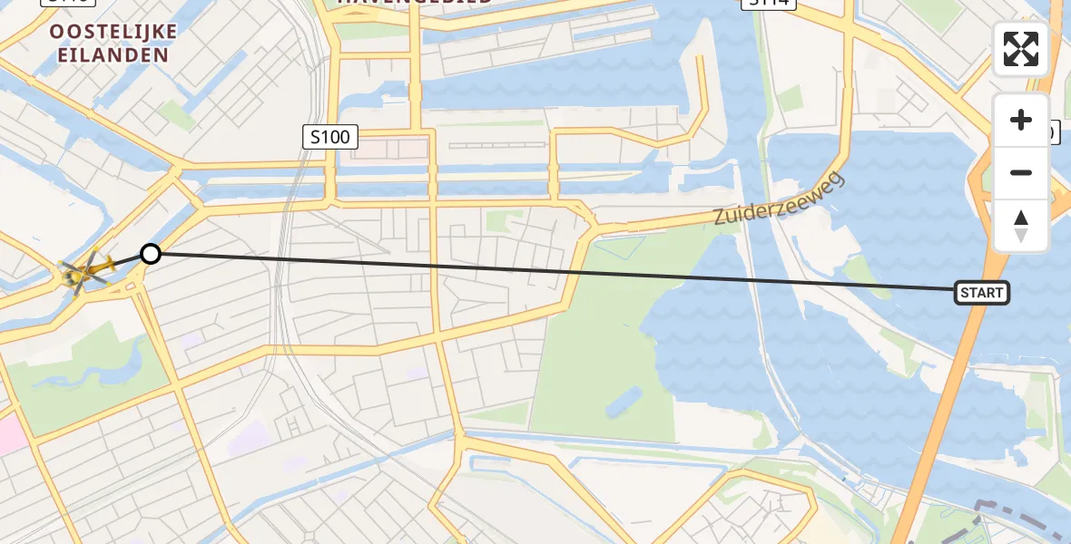 Vluchtroute Traumahelikopter van IJmeer naar Amsterdam