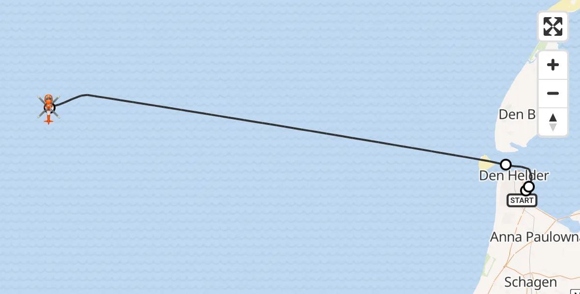 Vluchtroute Kustwachthelikopter van Militair vliegveld De Kooy / Den Helder Airport naar K17-FA-1 Heliport