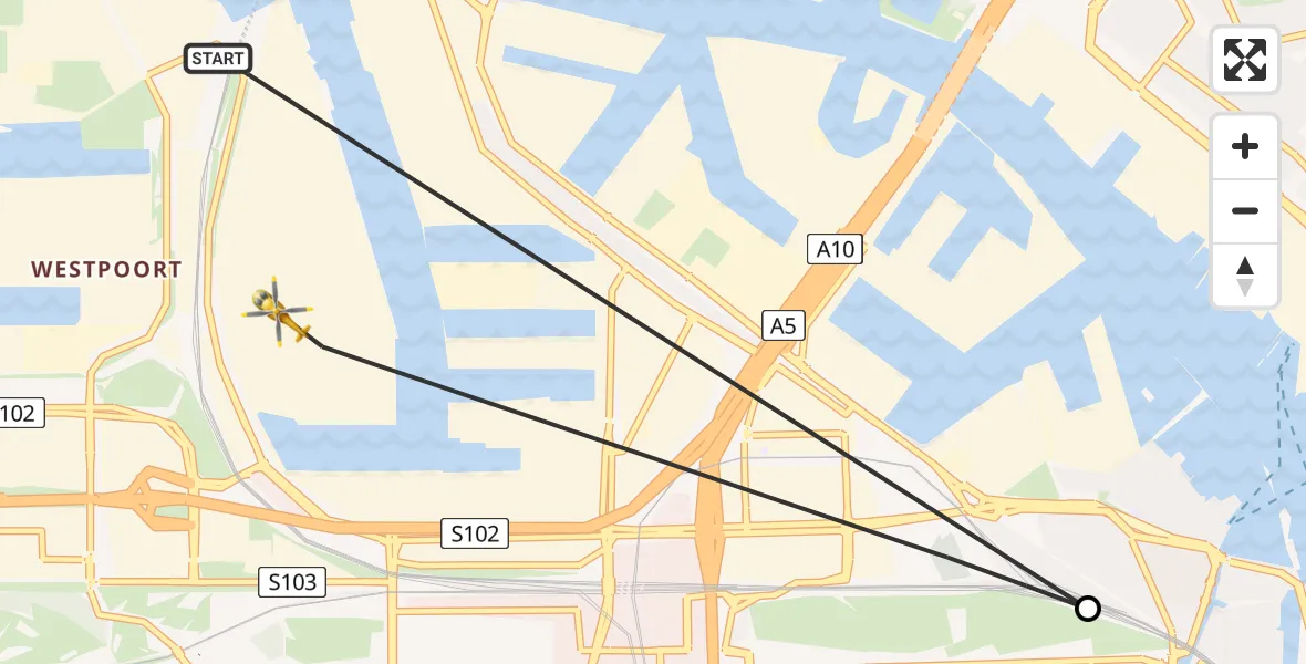 Vluchtroute Traumahelikopter van Amsterdam Heliport naar Amsterdam