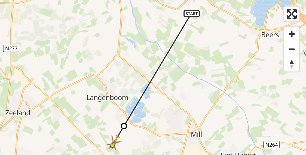 Vluchtroute Traumahelikopter van Gassel naar Langenboom