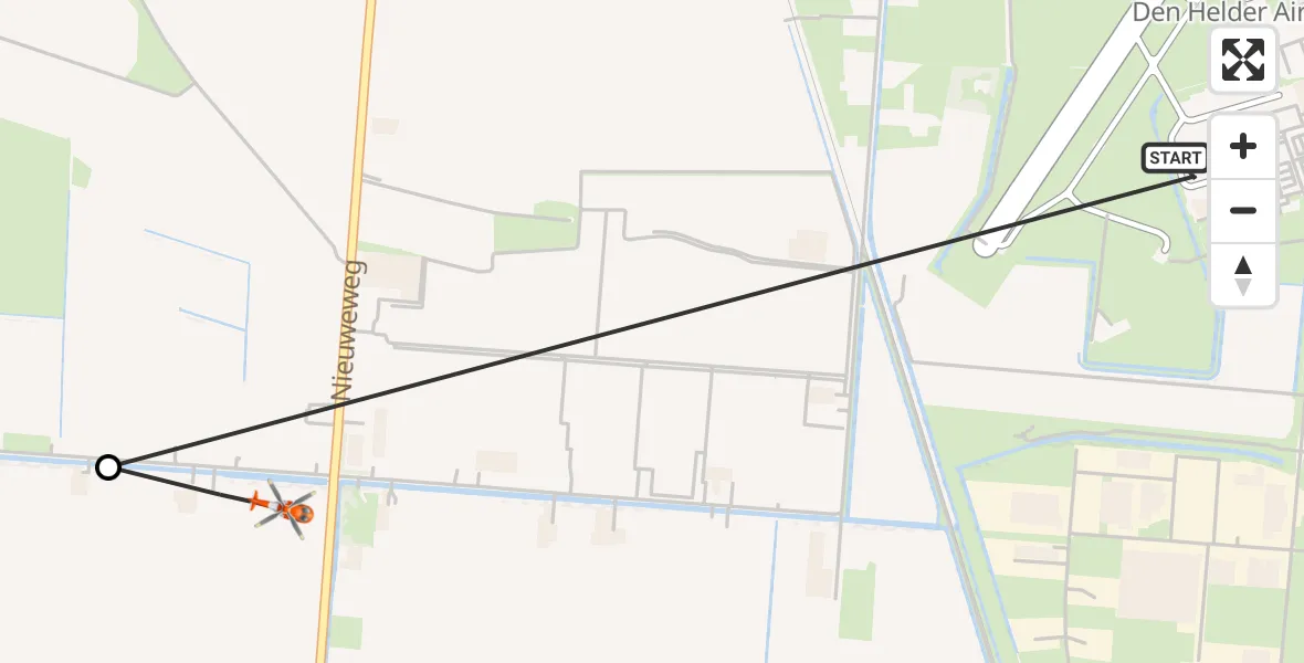 Vluchtroute Kustwachthelikopter van Militair vliegveld De Kooy / Den Helder Airport naar Julianadorp
