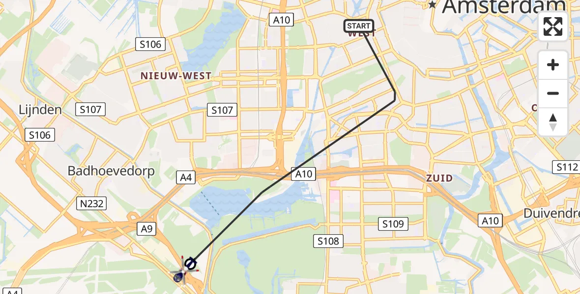 Vluchtroute Politiehelikopter van Amsterdam naar Badhoevedorp