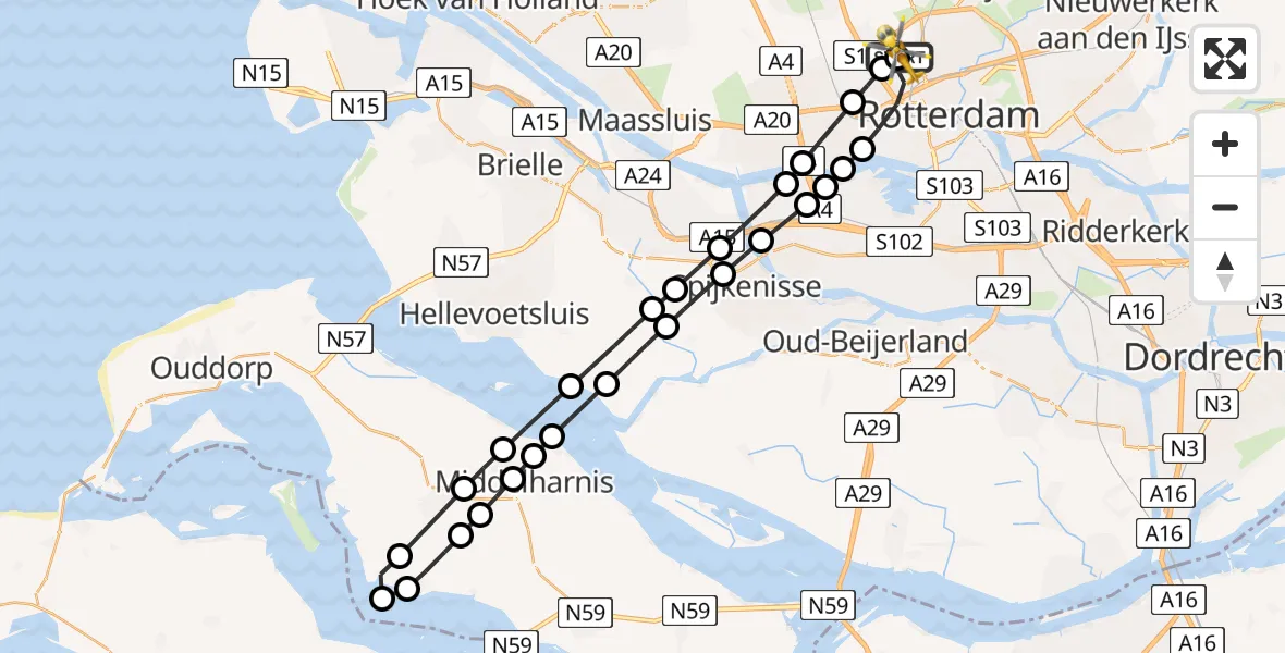 Vluchtroute Traumahelikopter van Rotterdam The Hague Airport naar Rotterdam The Hague Airport