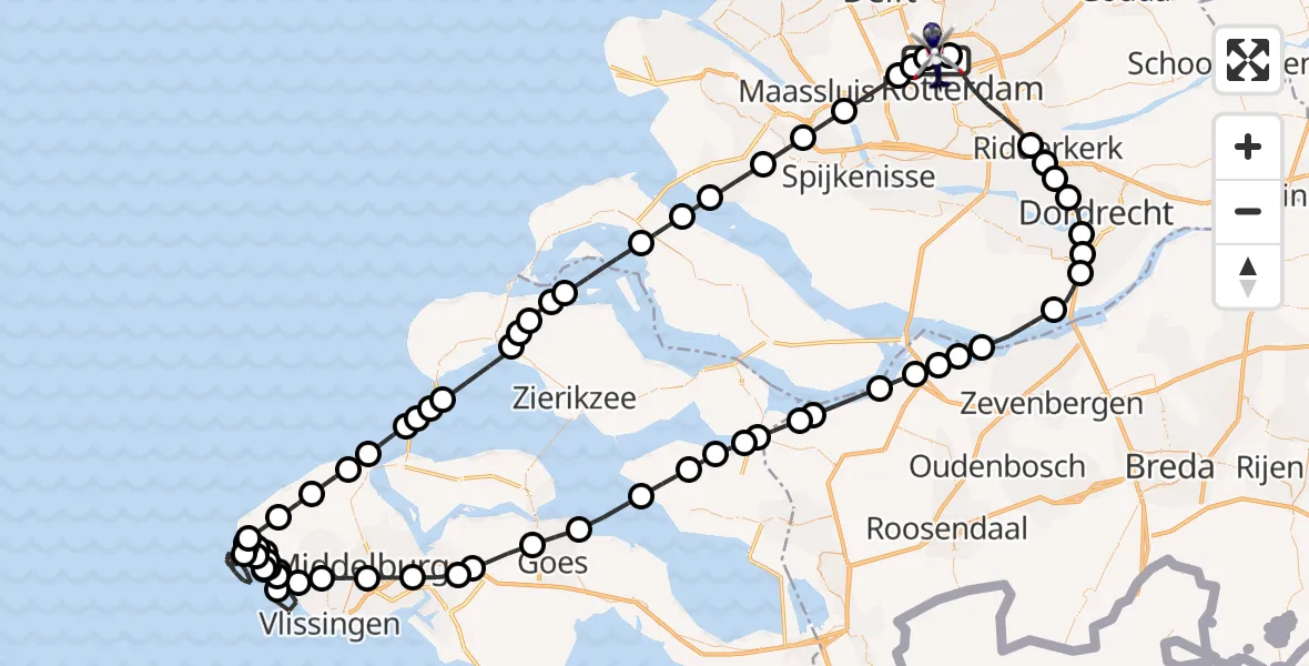Vluchtroute Politiehelikopter van Rotterdam The Hague Airport naar Rotterdam The Hague Airport