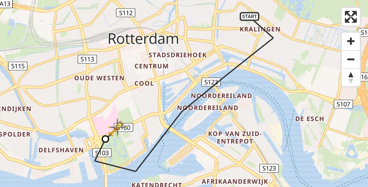Vluchtroute Traumahelikopter van Rotterdam naar Erasmus MC