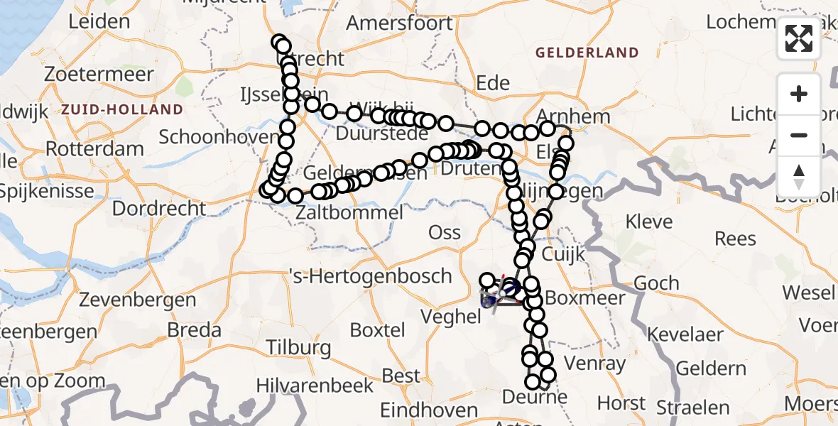 Vluchtroute Politiehelikopter van Vliegbasis Volkel naar Vliegbasis Volkel