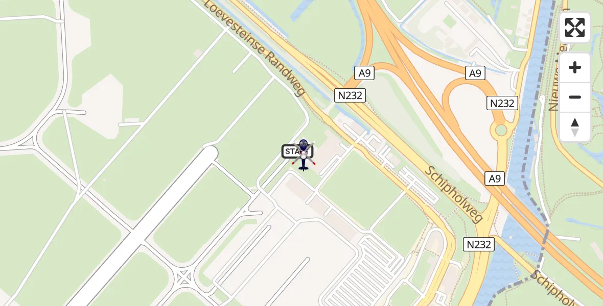 Vluchtroute Politiehelikopter van Amsterdam Vliegveld Schiphol naar Amsterdam Vliegveld Schiphol