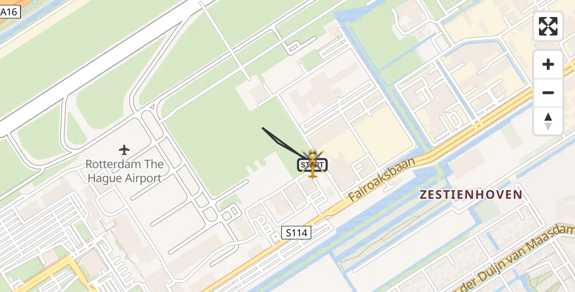 Vluchtroute Traumahelikopter van Rotterdam The Hague Airport naar Rotterdam The Hague Airport