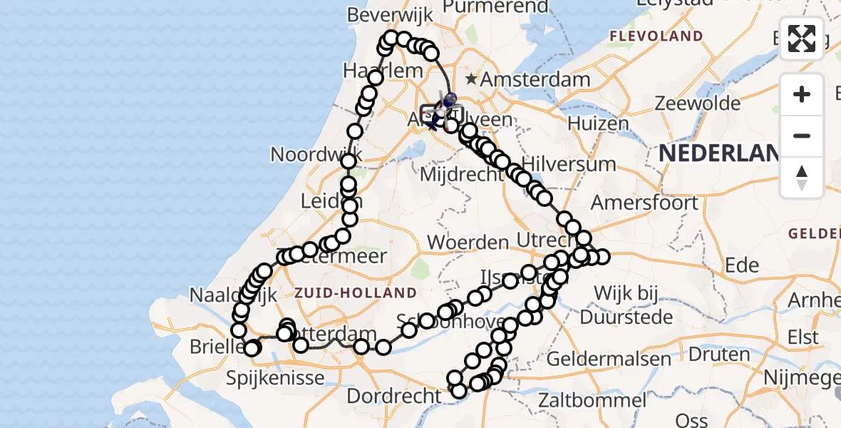 Vluchtroute Politiehelikopter van Amsterdam Vliegveld Schiphol naar Amsterdam Vliegveld Schiphol