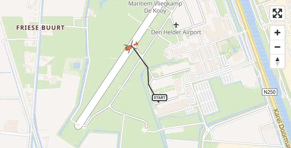 Vluchtroute Kustwachthelikopter van Militair vliegveld De Kooy / Den Helder Airport naar Militair vliegveld De Kooy / Den Helder Airport