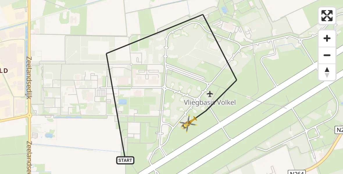 Vluchtroute Traumahelikopter van Vliegbasis Volkel naar Vliegbasis Volkel