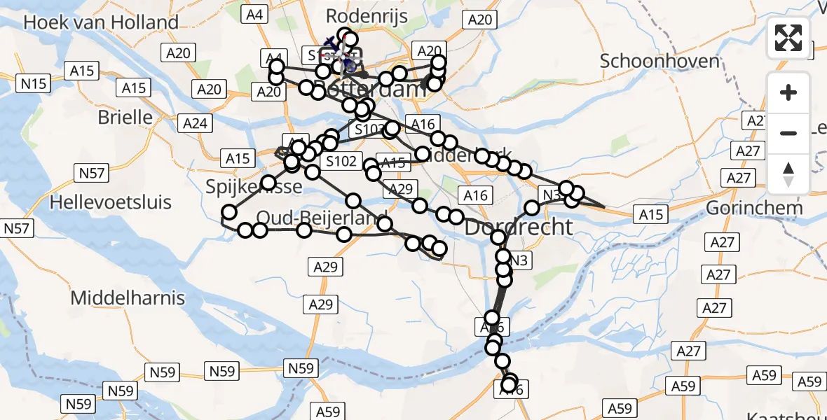 Vluchtroute Politiehelikopter van Rotterdam The Hague Airport naar Rotterdam The Hague Airport