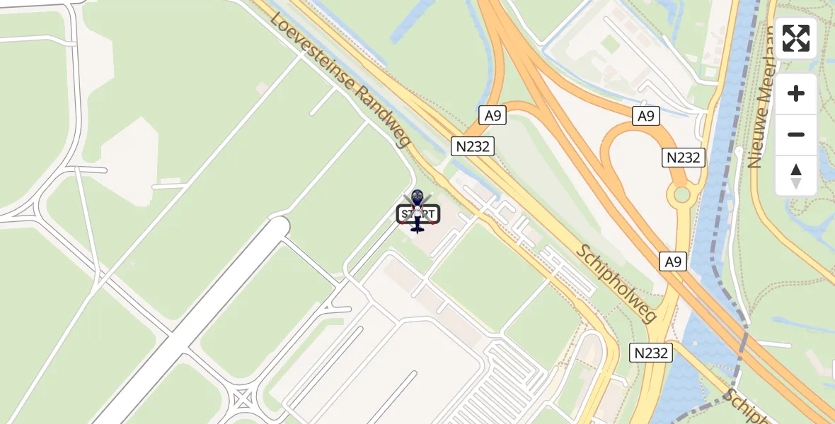 Vluchtroute Politiehelikopter van Amsterdam Vliegveld Schiphol naar Amsterdam Vliegveld Schiphol