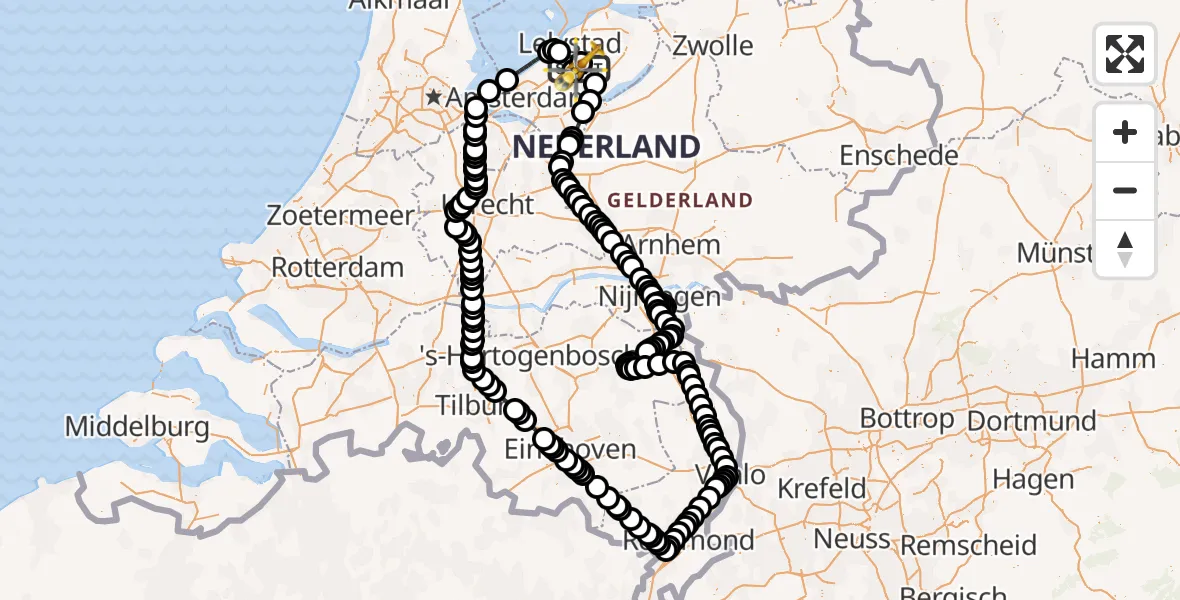 Routekaart van de vlucht: Traumahelikopter naar Lelystad Airport