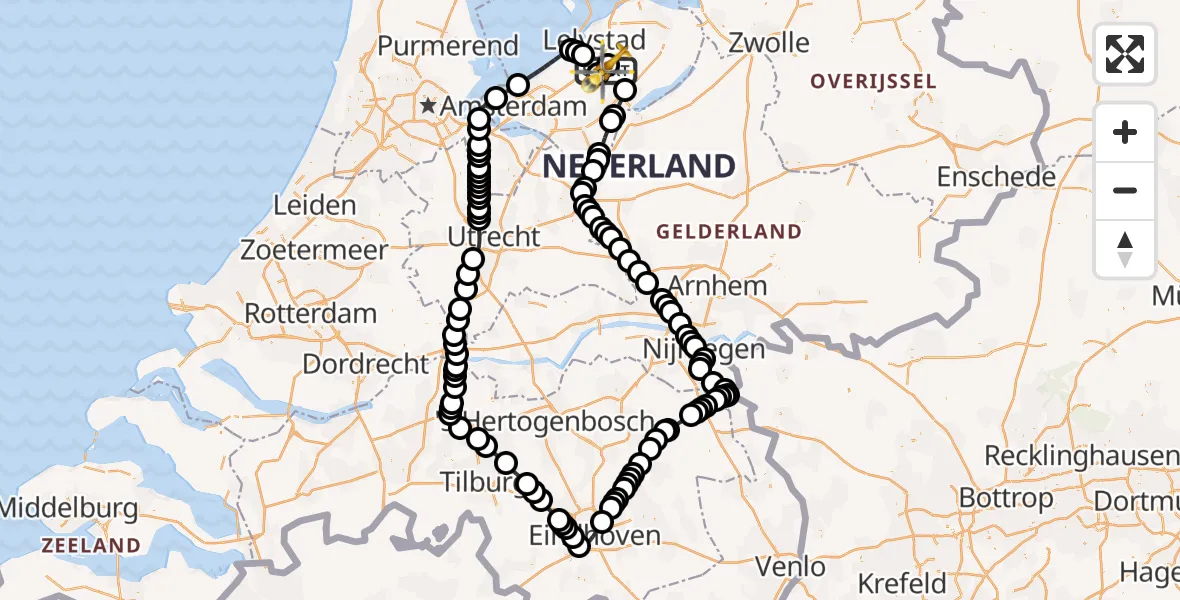 Vluchtroute Traumahelikopter van Lelystad Airport naar Lelystad Airport