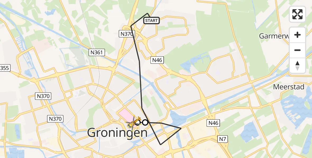 Vluchtroute Traumahelikopter van Groningen naar Universitair Medisch Centrum Groningen