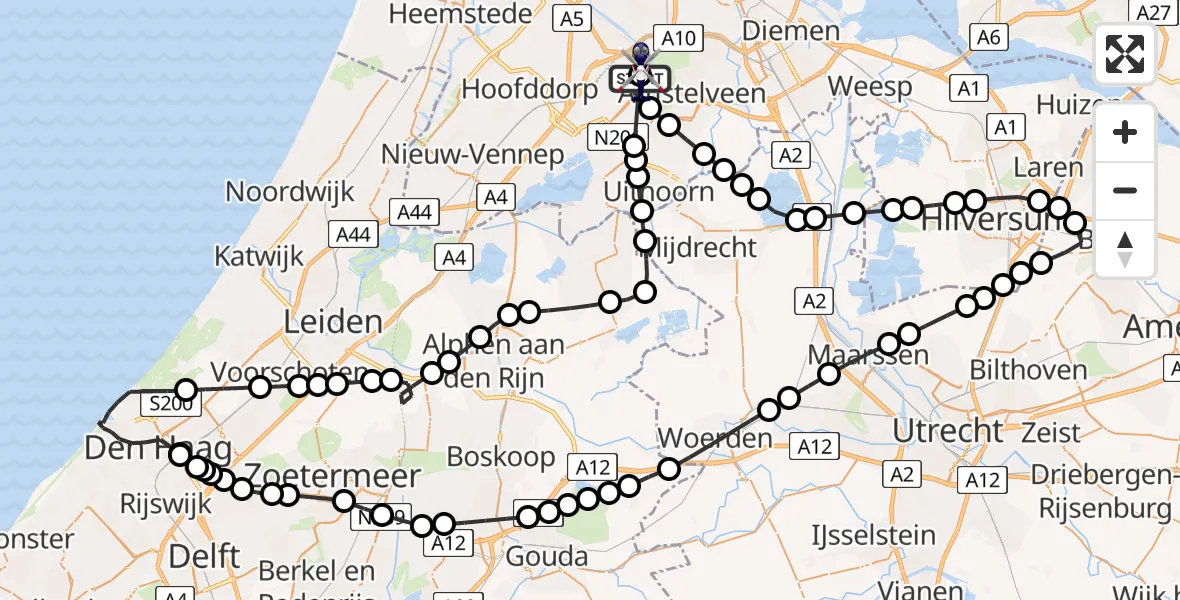 Vluchtroute Politiehelikopter van Amsterdam Vliegveld Schiphol naar Amsterdam Vliegveld Schiphol