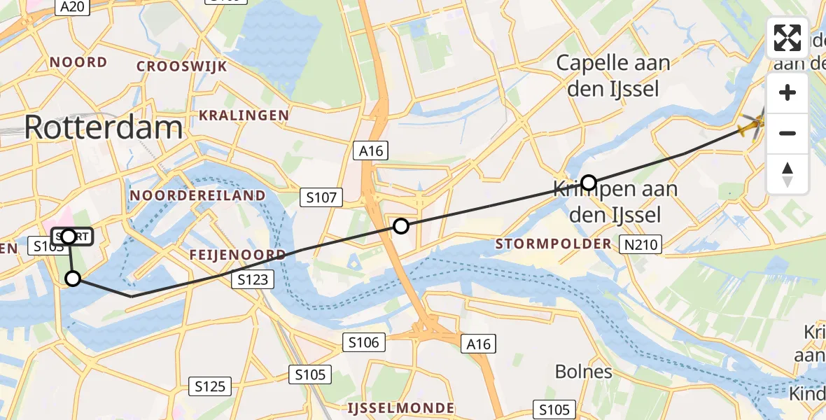 Vluchtroute Traumahelikopter van Leids Universitair Medisch Centrum (LUMC) naar Krimpen aan den IJssel