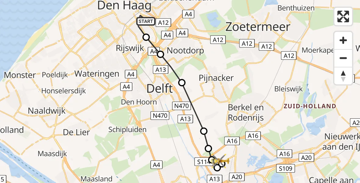 Vluchtroute Traumahelikopter van Den Haag naar Rotterdam The Hague Airport