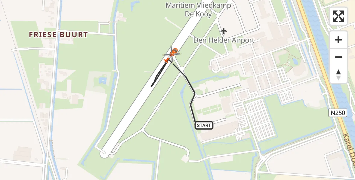 Vluchtroute Kustwachthelikopter van Militair vliegveld De Kooy / Den Helder Airport naar Militair vliegveld De Kooy / Den Helder Airport