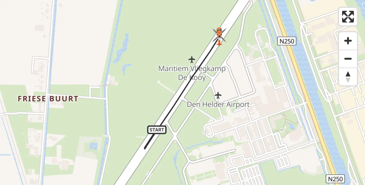 Vluchtroute Kustwachthelikopter van Militair vliegveld De Kooy / Den Helder Airport naar Militair vliegveld De Kooy / Den Helder Airport