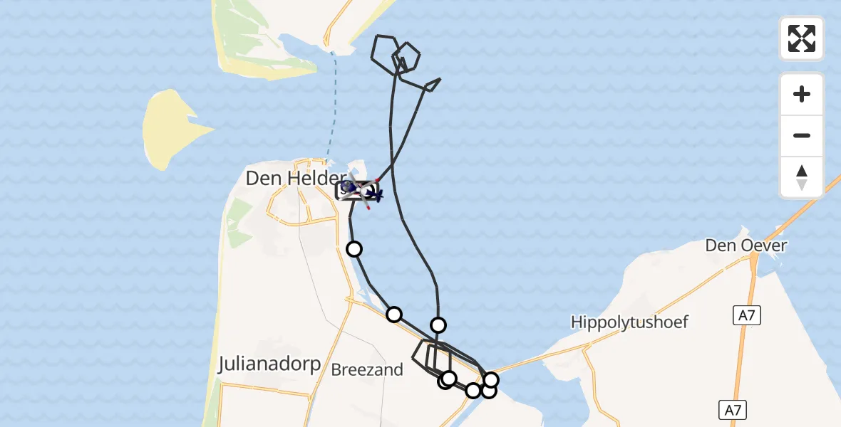 Vluchtroute Politiehelikopter van Den Helder naar Den Helder