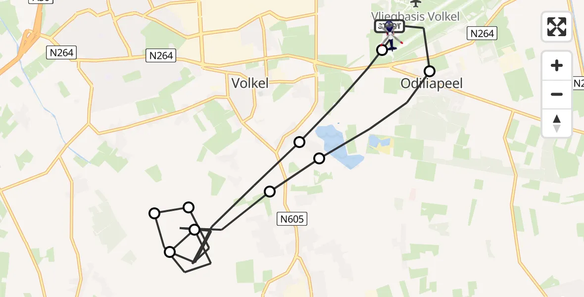 Vluchtroute Politiehelikopter van Vliegbasis Volkel naar Vliegbasis Volkel