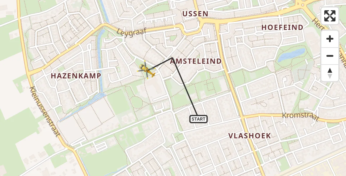 Vluchtroute Traumahelikopter van Oss naar Oss