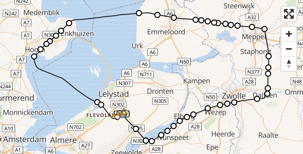 Vluchtroute Traumahelikopter van Lelystad Airport naar Lelystad Airport