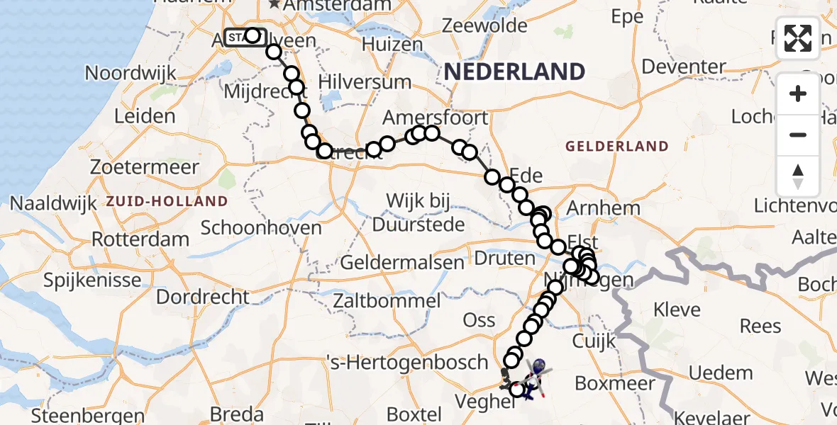 Vluchtroute Politiehelikopter Amsterdam Vliegveld Schiphol - Vliegbasis Volkel, 26 maart 2026, 15:15