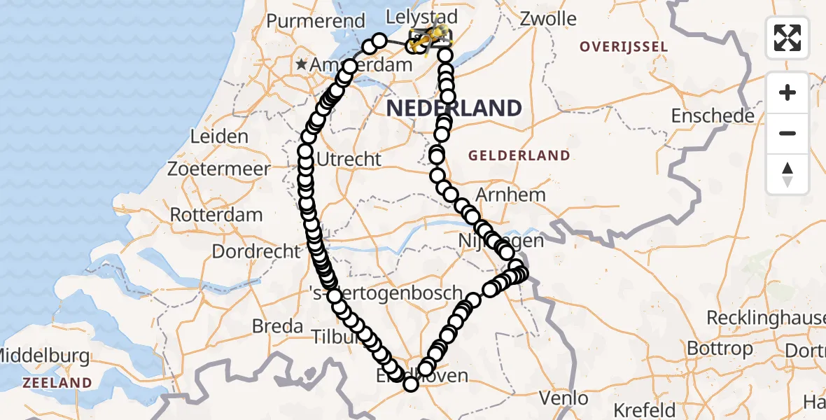 Vluchtroute Traumahelikopter van Lelystad Airport naar Lelystad Airport