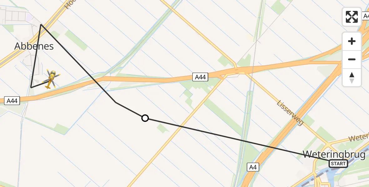 Vluchtroute Traumahelikopter van Weteringbrug naar Abbenes