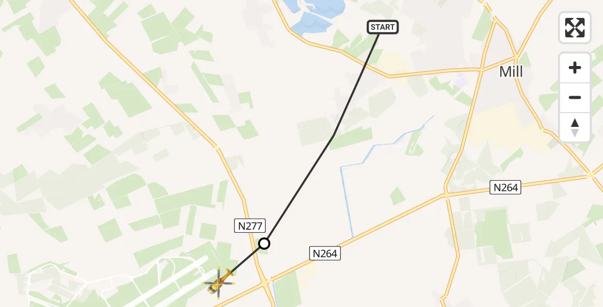 Vluchtroute Traumahelikopter van Mill naar Volkel