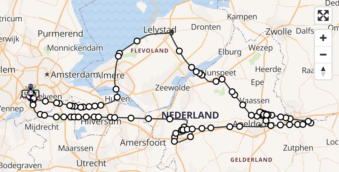 Vluchtroute Politiehelikopter van Amsterdam Vliegveld Schiphol naar Amsterdam Vliegveld Schiphol