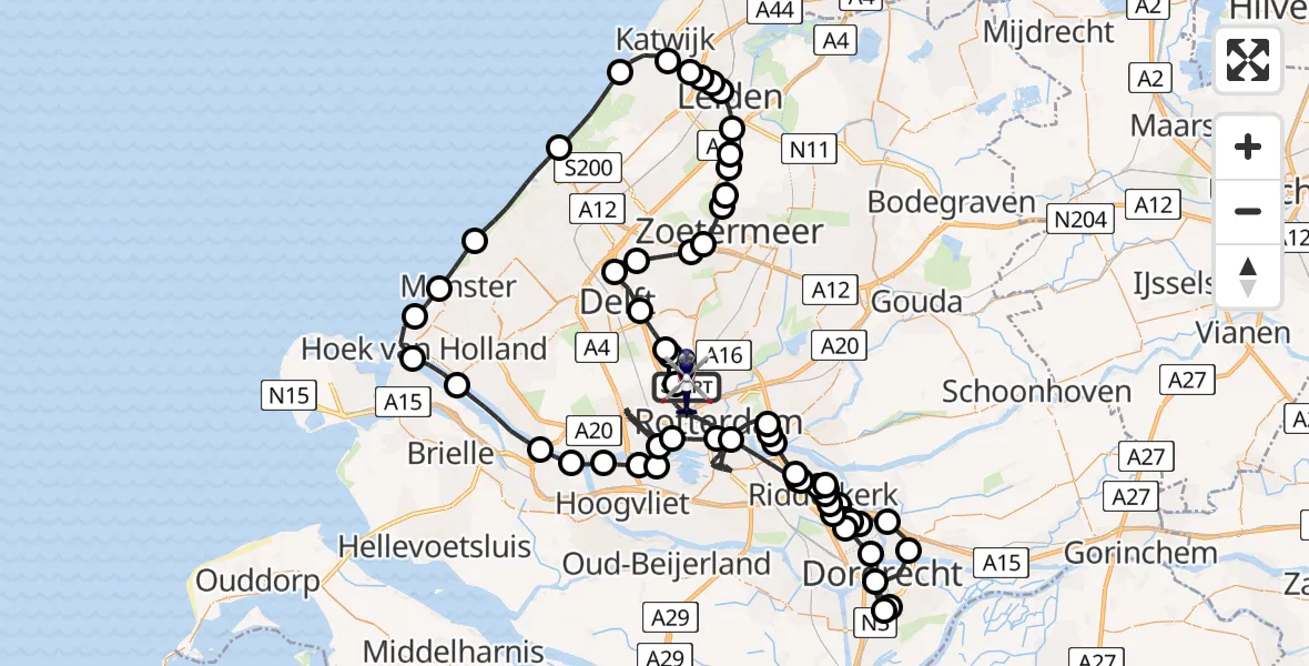 Vluchtroute Politiehelikopter van Rotterdam The Hague Airport naar Rotterdam The Hague Airport
