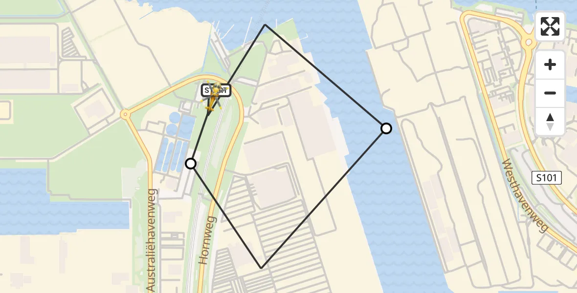 Vluchtroute Traumahelikopter van Amsterdam Heliport naar Amsterdam Heliport