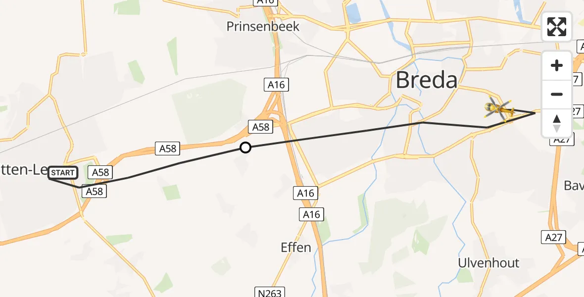 Vluchtroute Traumahelikopter van Etten-Leur naar Breda