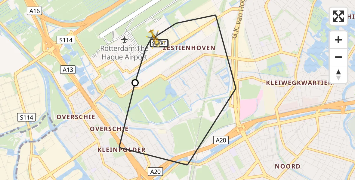 Vluchtroute Traumahelikopter van Rotterdam The Hague Airport naar Rotterdam The Hague Airport
