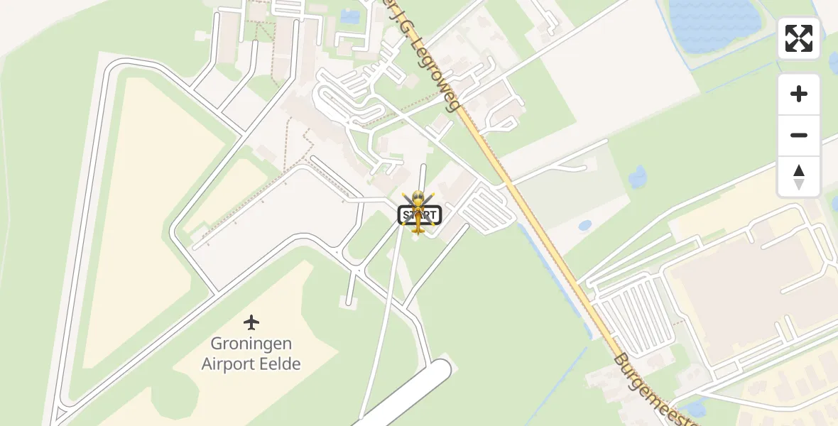 Vluchtroute Traumahelikopter van Groningen Airport Eelde naar Groningen Airport Eelde