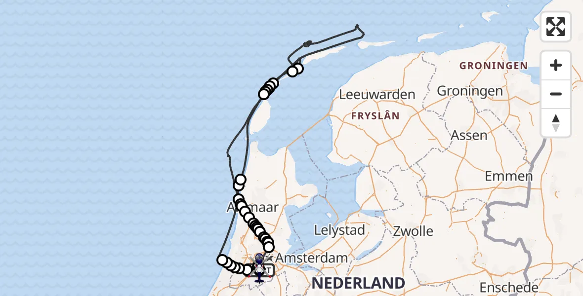 Vluchtroute Politiehelikopter van Amsterdam Vliegveld Schiphol naar Amsterdam Vliegveld Schiphol